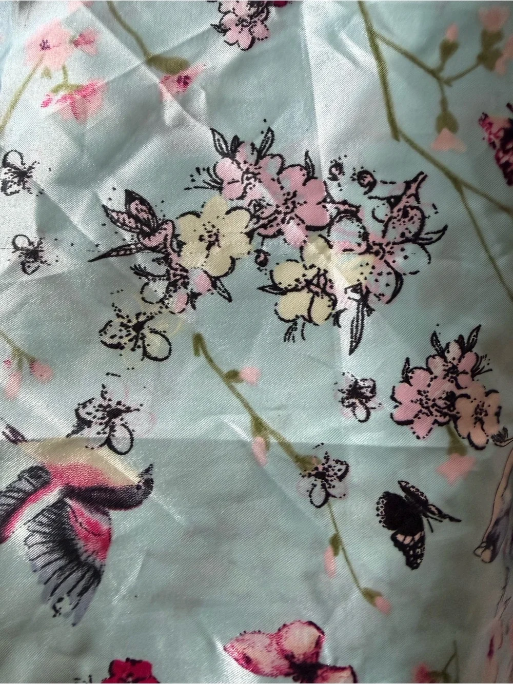 Forever 21 Light Blue Floral & Bird Satin Scarf